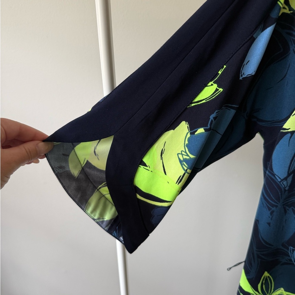 Tahari Navy Dress with Lime and Blue Leaf Print - Picture 5 of 8